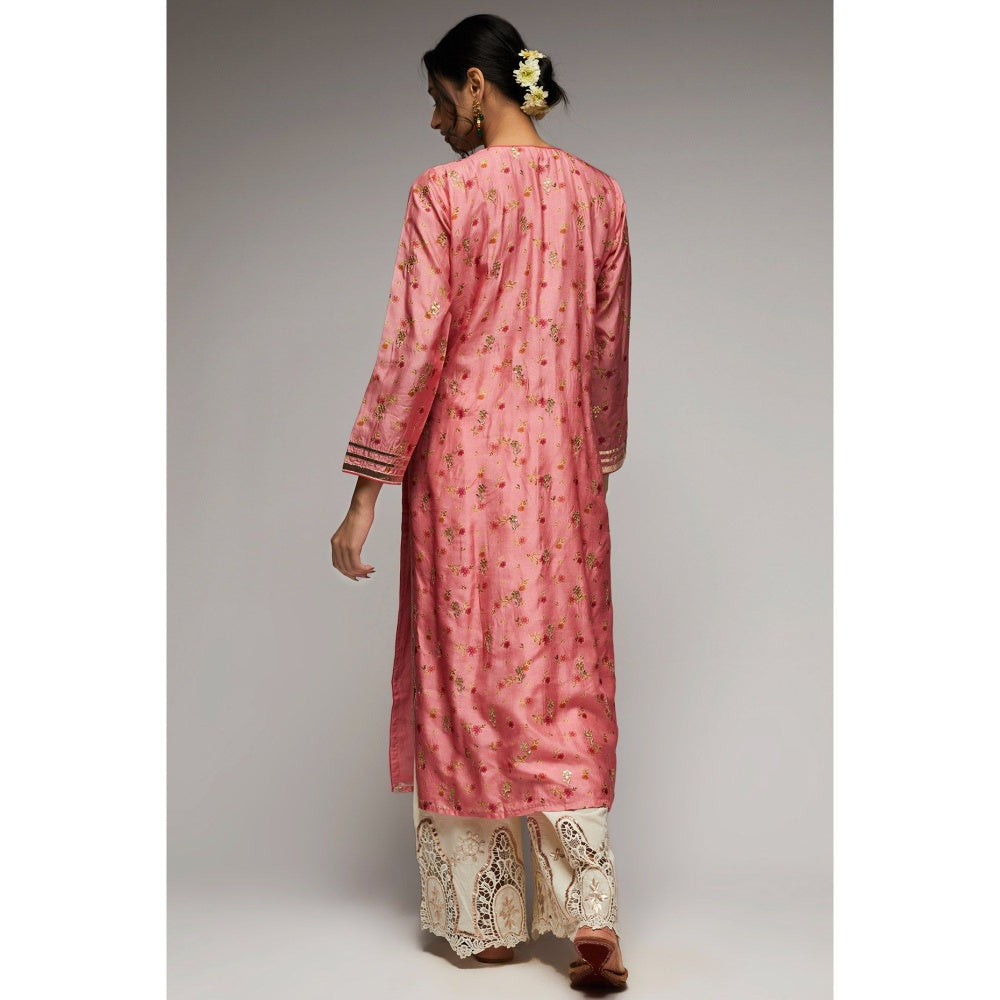 Gopi Vaid Pink Rashida Tunic Palazzo with Dupatta (Set of 3)