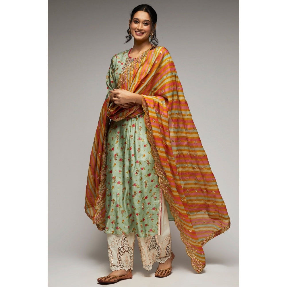 Gopi Vaid Rashida Green Tunic Palazzo (Set of 3)