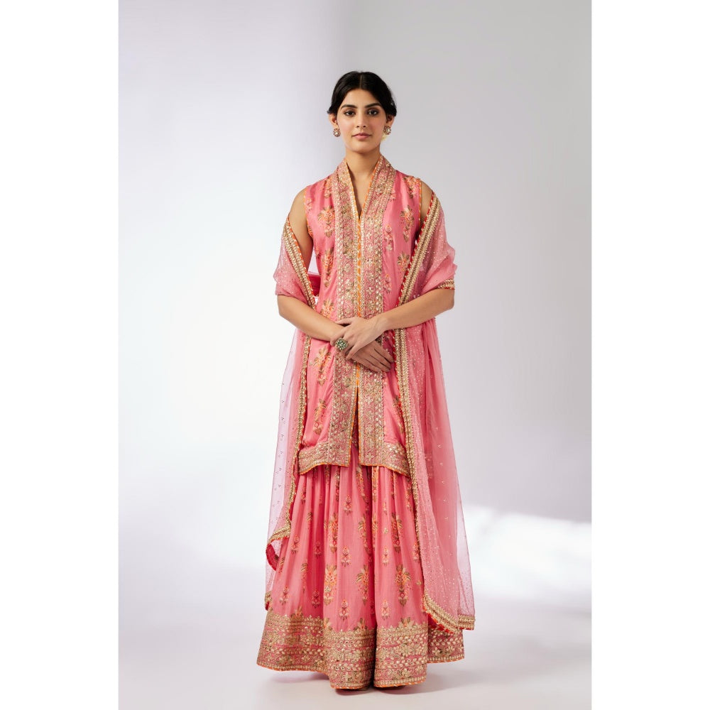 Gopi Vaid Pink Dhriti Sleeveless Sharara with Kurta and Dupatta (Set of 3)