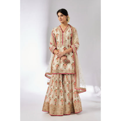 Gopi Vaid Ivory Sadhna Sharara with Kurta and Dupatta (Set of 3)