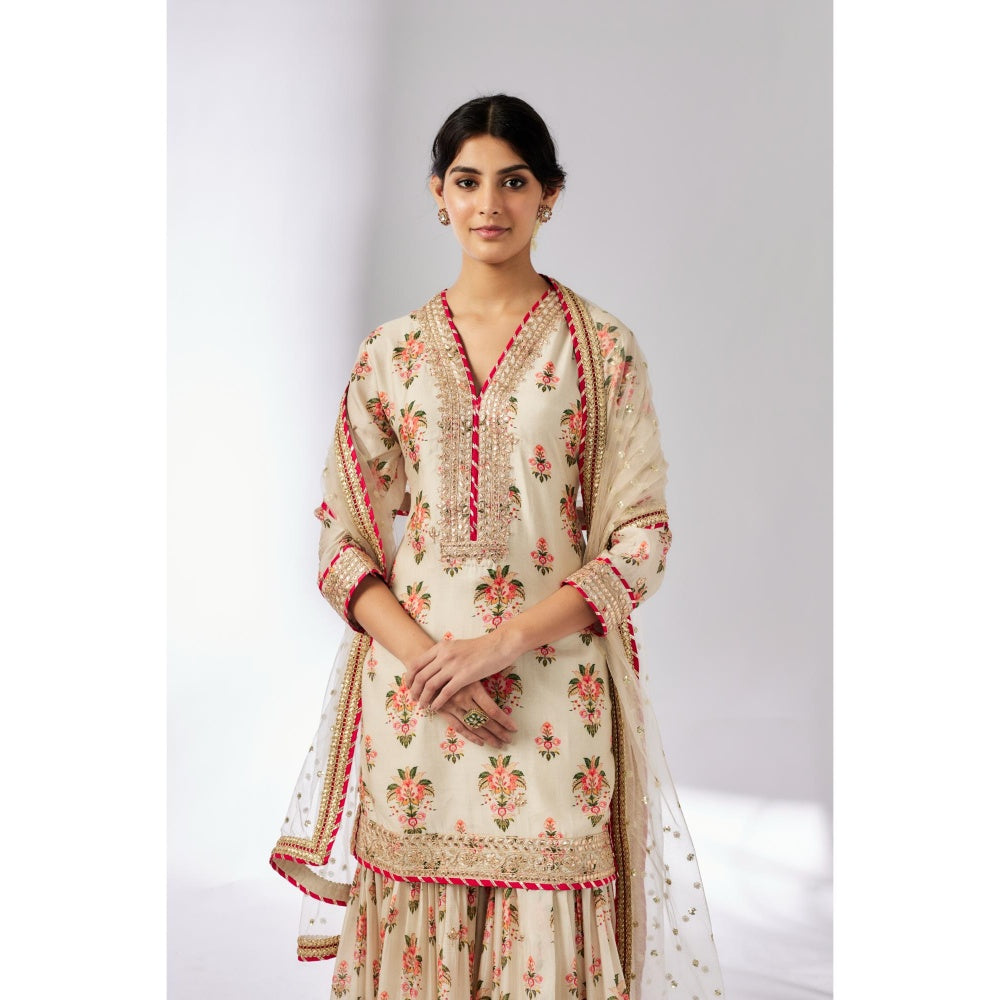 Gopi Vaid Ivory Sadhna Sharara with Kurta and Dupatta (Set of 3)