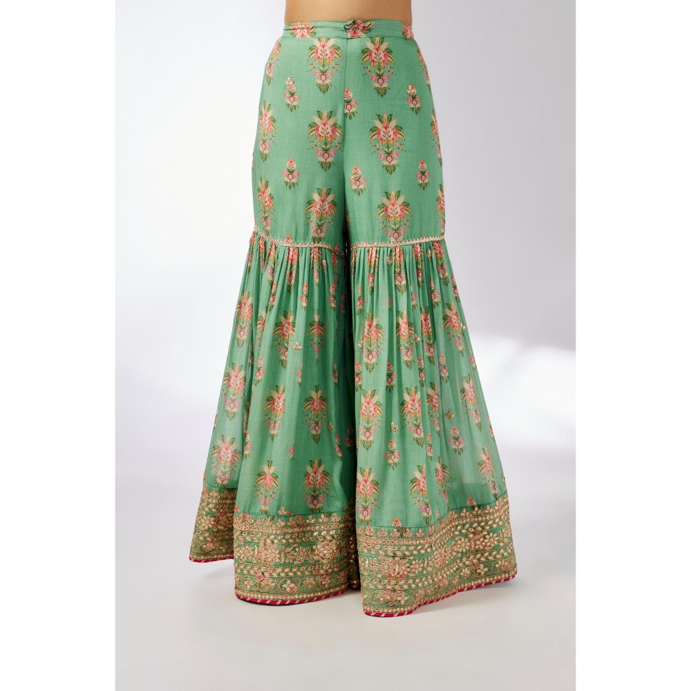 Gopi Vaid Green Sadhna Sharara with Kurta and Dupatta (Set of 3)