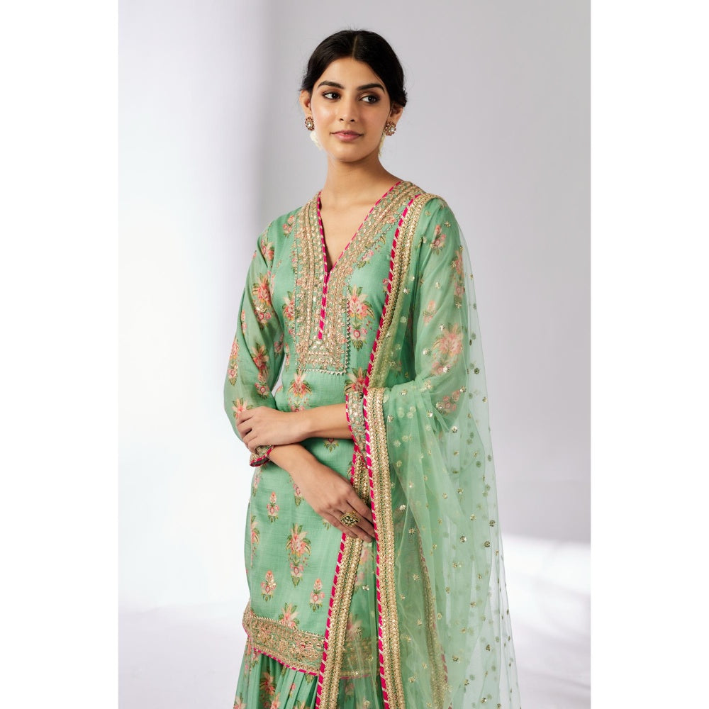 Gopi Vaid Green Sadhna Sharara with Kurta and Dupatta (Set of 3)