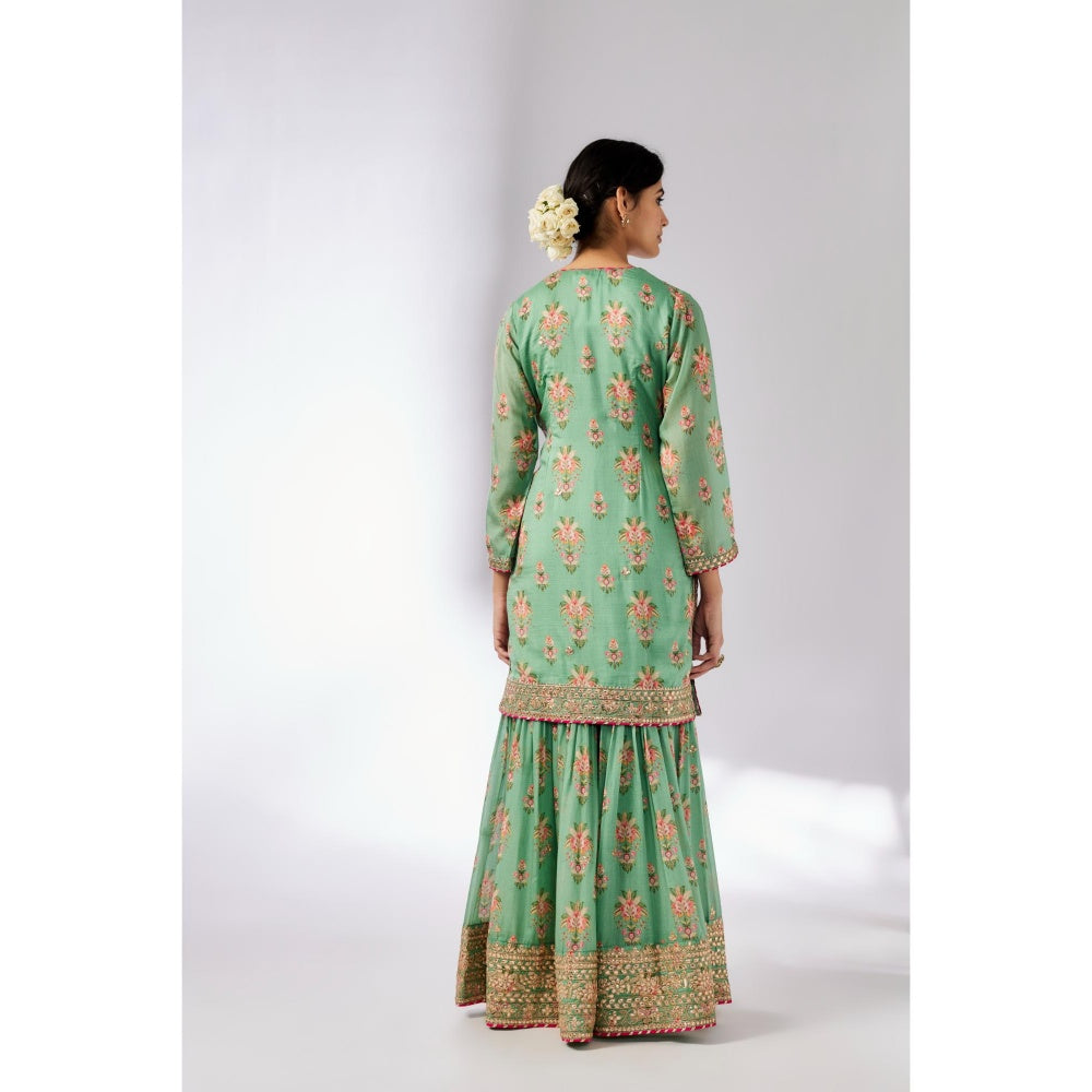 Gopi Vaid Green Sadhna Sharara with Kurta and Dupatta (Set of 3)