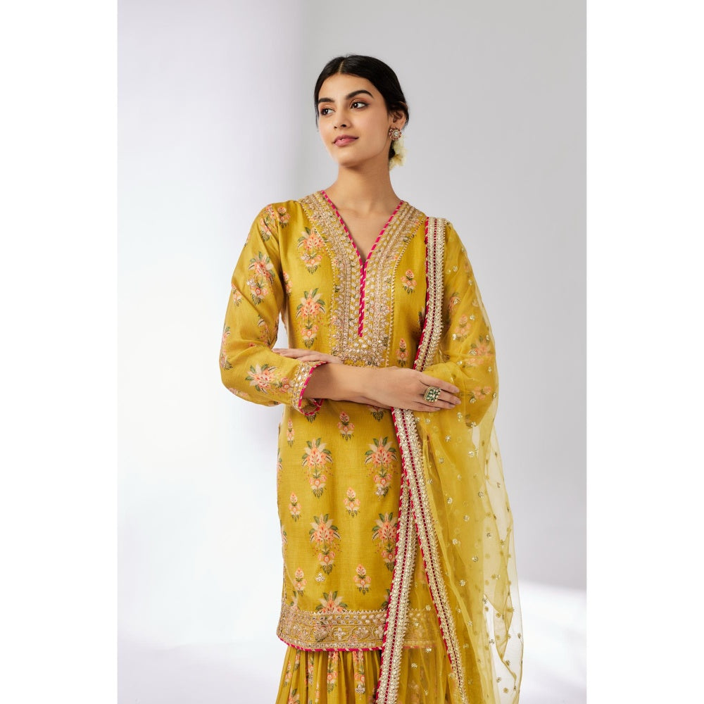 Gopi Vaid Mustard Sadhna Sharara with Kurta and Dupatta (Set of 3)