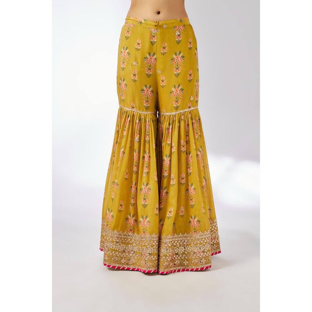 Gopi Vaid Mustard Sadhna Sharara with Kurta and Dupatta (Set of 3)