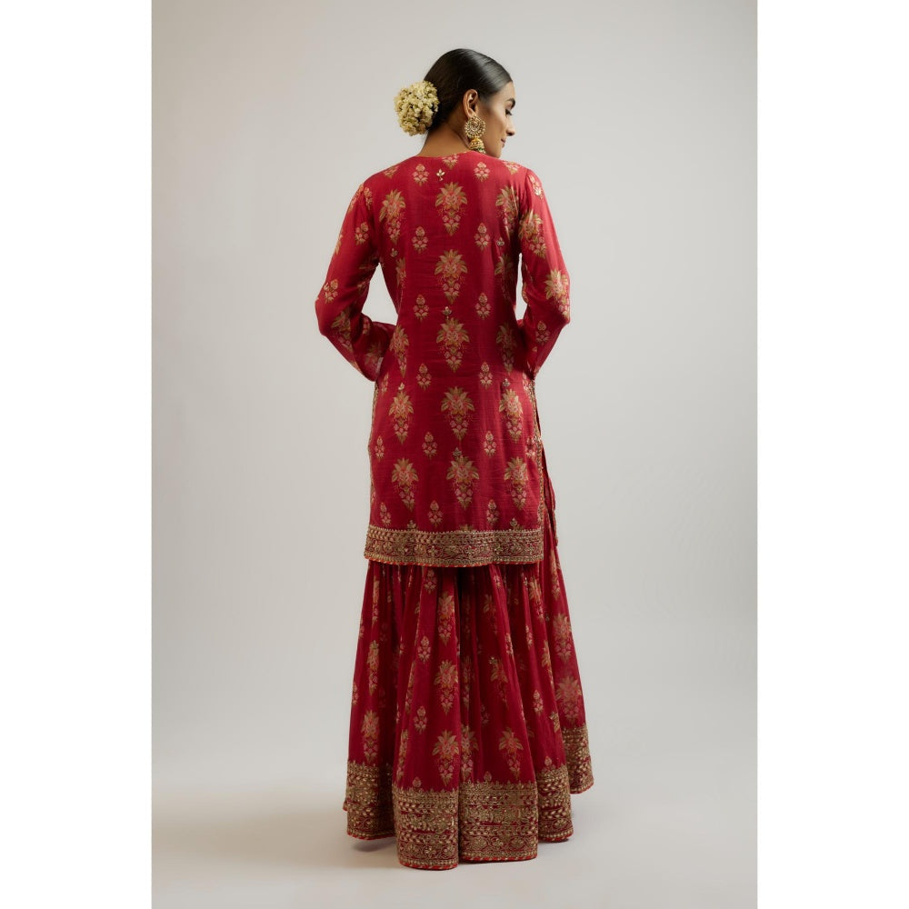 Gopi Vaid Red Sadhna Sharara with Kurta and Dupatta (Set of 3)