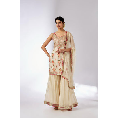 Gopi Vaid Ivory Chhaya Strappy Sharara with Kurta and Dupatta (Set of 3)