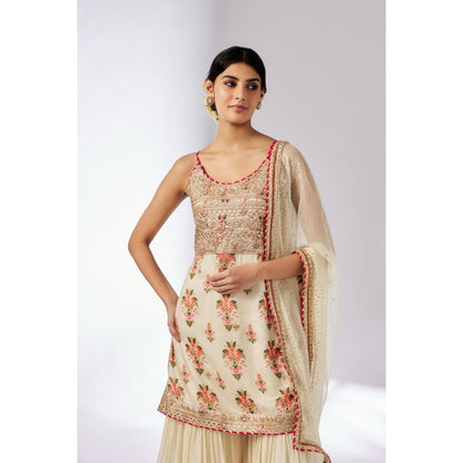 Gopi Vaid Ivory Chhaya Strappy Sharara with Kurta and Dupatta (Set of 3)