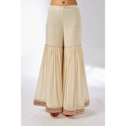 Gopi Vaid Ivory Chhaya Strappy Sharara with Kurta and Dupatta (Set of 3)