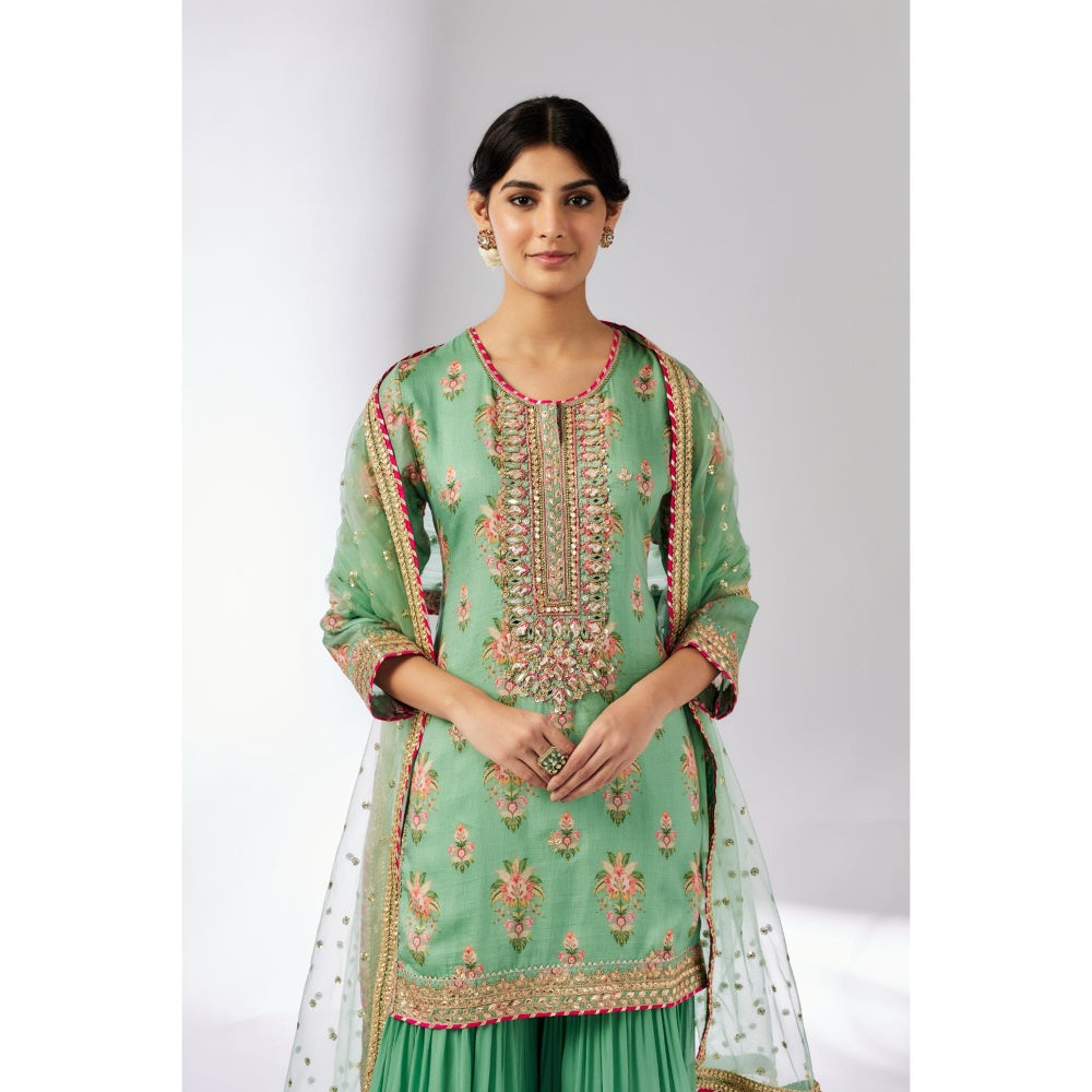 Gopi Vaid Green Aditi Sharara with Kurta and Dupatta (Set of 3)