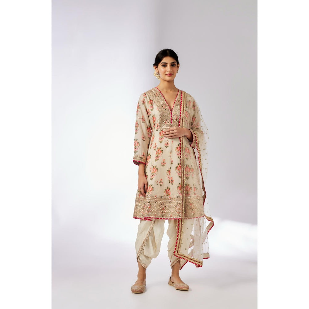 Gopi Vaid Ivory Ekta Dhoti with Kurta and Dupatta (Set of 3)