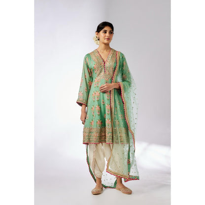 Gopi Vaid Green Ekta Dhoti with Kurta and Dupatta (Set of 3)