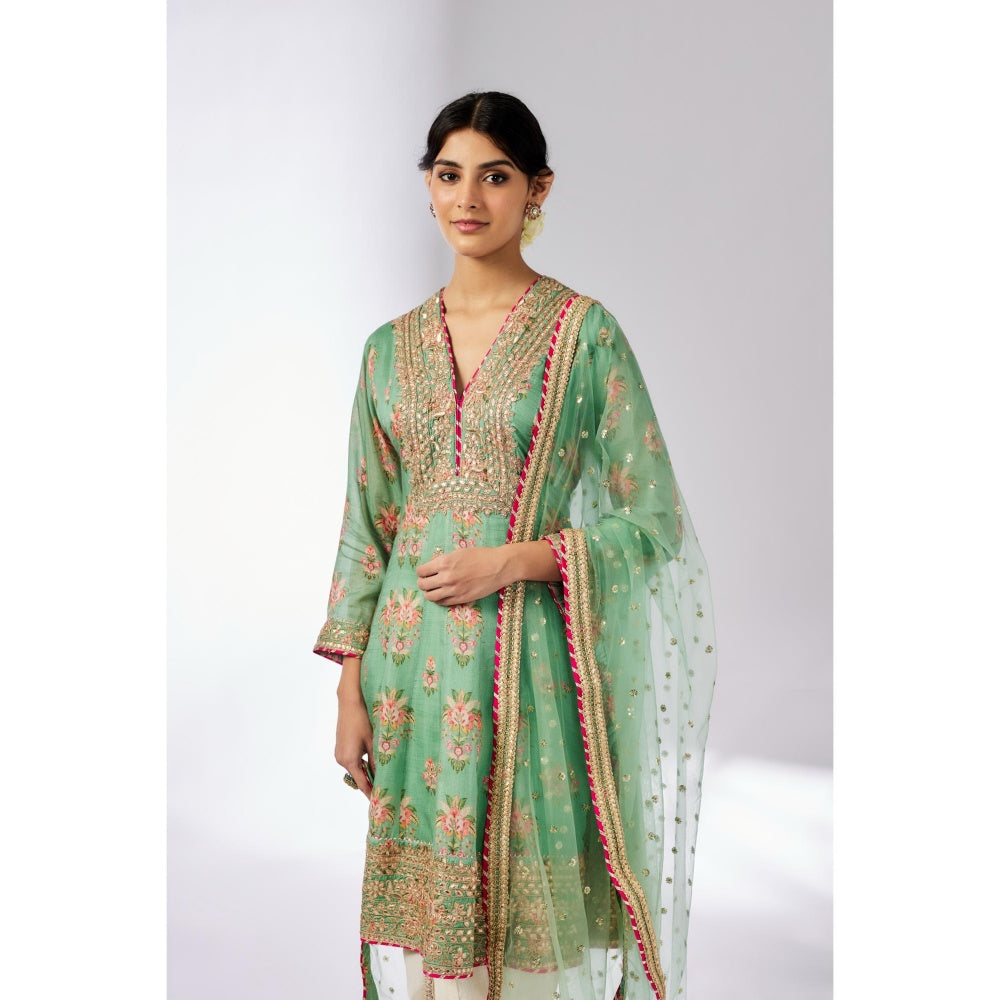 Gopi Vaid Green Ekta Dhoti with Kurta and Dupatta (Set of 3)