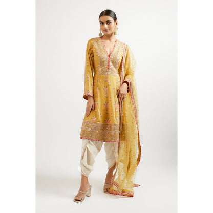 Gopi Vaid Mustard Ekta Dhoti with Kurta and Dupatta (Set of 3)