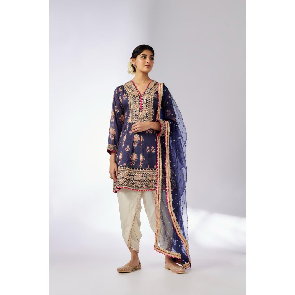 Gopi Vaid Navy Blue Ekta Dhoti with Kurta and Dupatta (Set of 3)