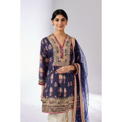 Gopi Vaid Navy Blue Ekta Dhoti with Kurta and Dupatta (Set of 3)