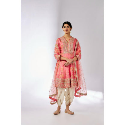 Gopi Vaid Pink Ekta Dhoti with Kurta and Dupatta (Set of 3)