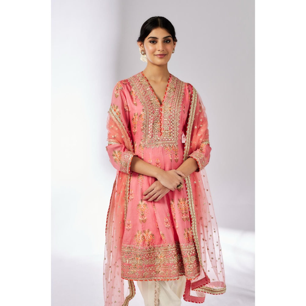 Gopi Vaid Pink Ekta Dhoti with Kurta and Dupatta (Set of 3)