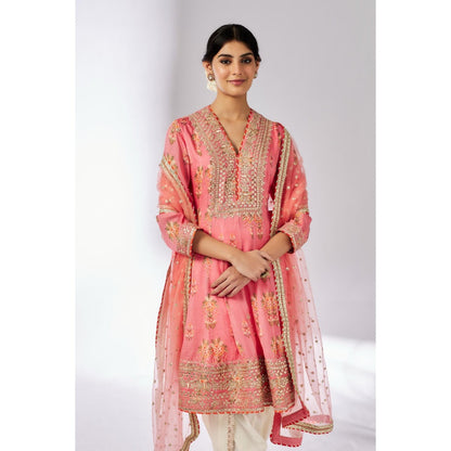 Gopi Vaid Pink Ekta Dhoti with Kurta and Dupatta (Set of 3)