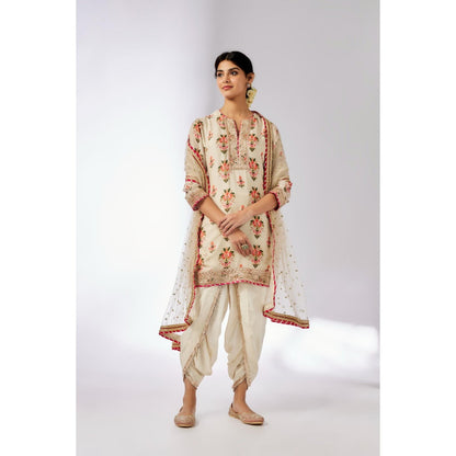 Gopi Vaid Ivory Moulika Dhoti with Kurta and Dupatta (Set of 3)