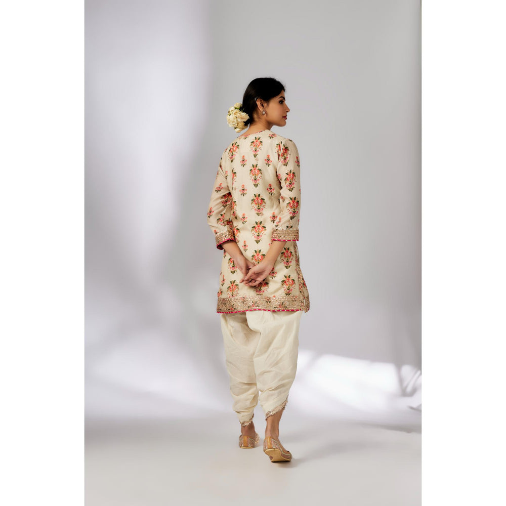 Gopi Vaid Ivory Moulika Dhoti with Kurta and Dupatta (Set of 3)