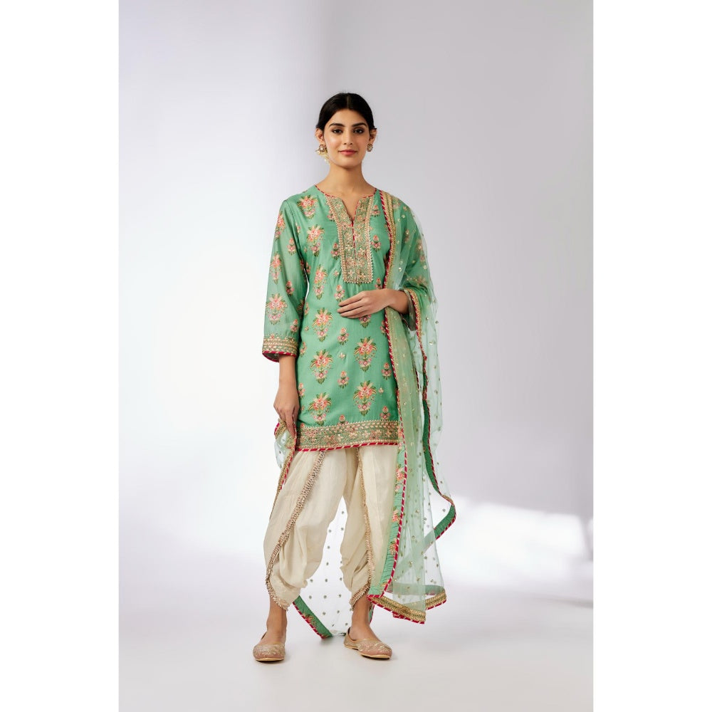 Gopi Vaid Green Moulika Dhoti with Kurta and Dupatta (Set of 3)