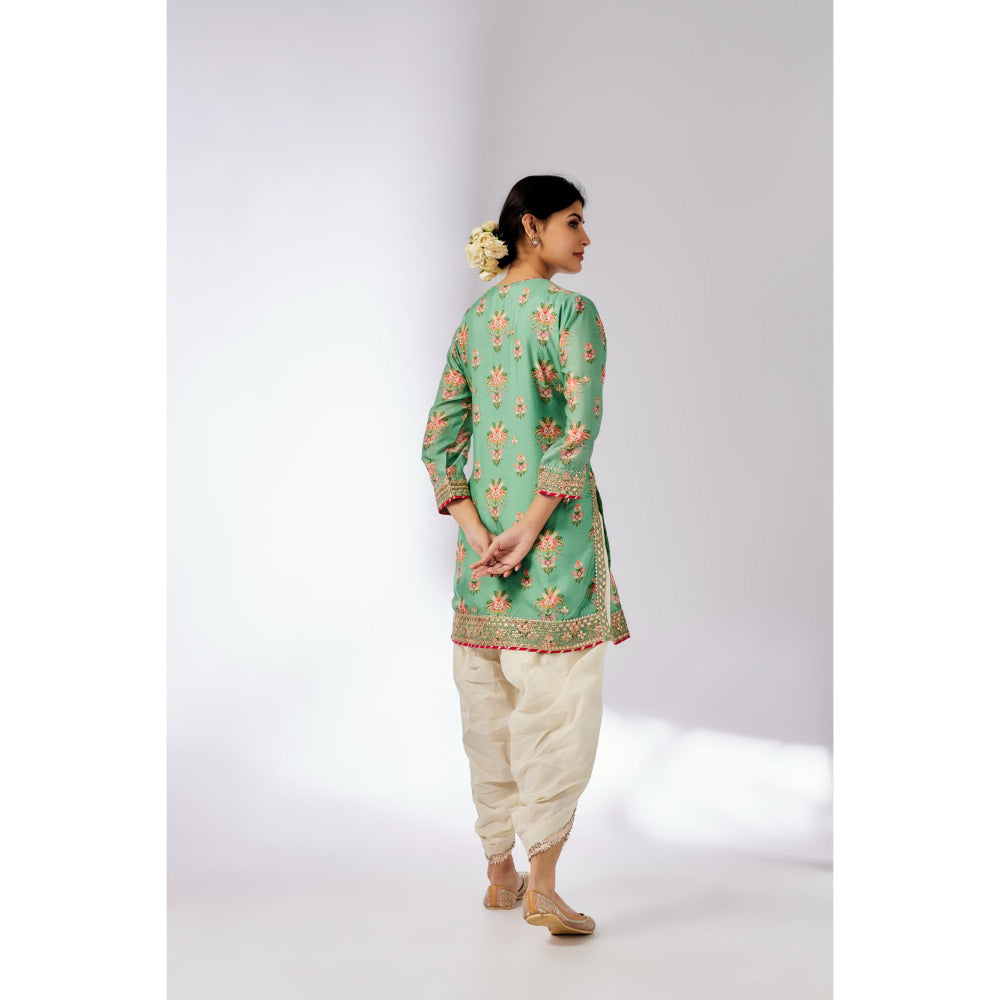 Gopi Vaid Green Moulika Dhoti with Kurta and Dupatta (Set of 3)