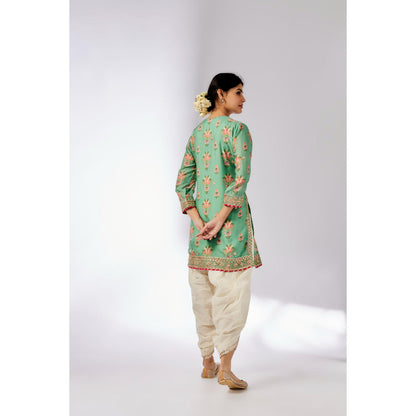 Gopi Vaid Green Moulika Dhoti with Kurta and Dupatta (Set of 3)