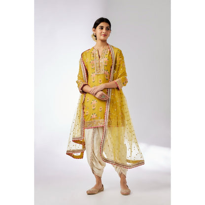 Gopi Vaid Mustard Moulika Dhoti with Kurta and Dupatta (Set of 3)