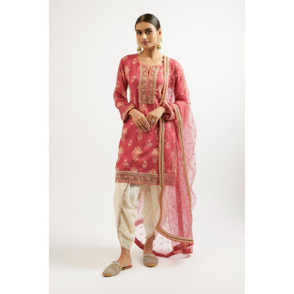 Gopi Vaid Pink Moulika Dhoti with Kurta and Dupatta (Set of 3)