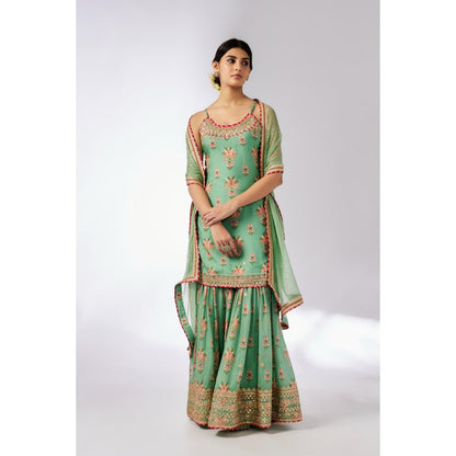 Gopi Vaid Green Advika Strappy Sharara with Kurta and Dupatta (Set of 3)