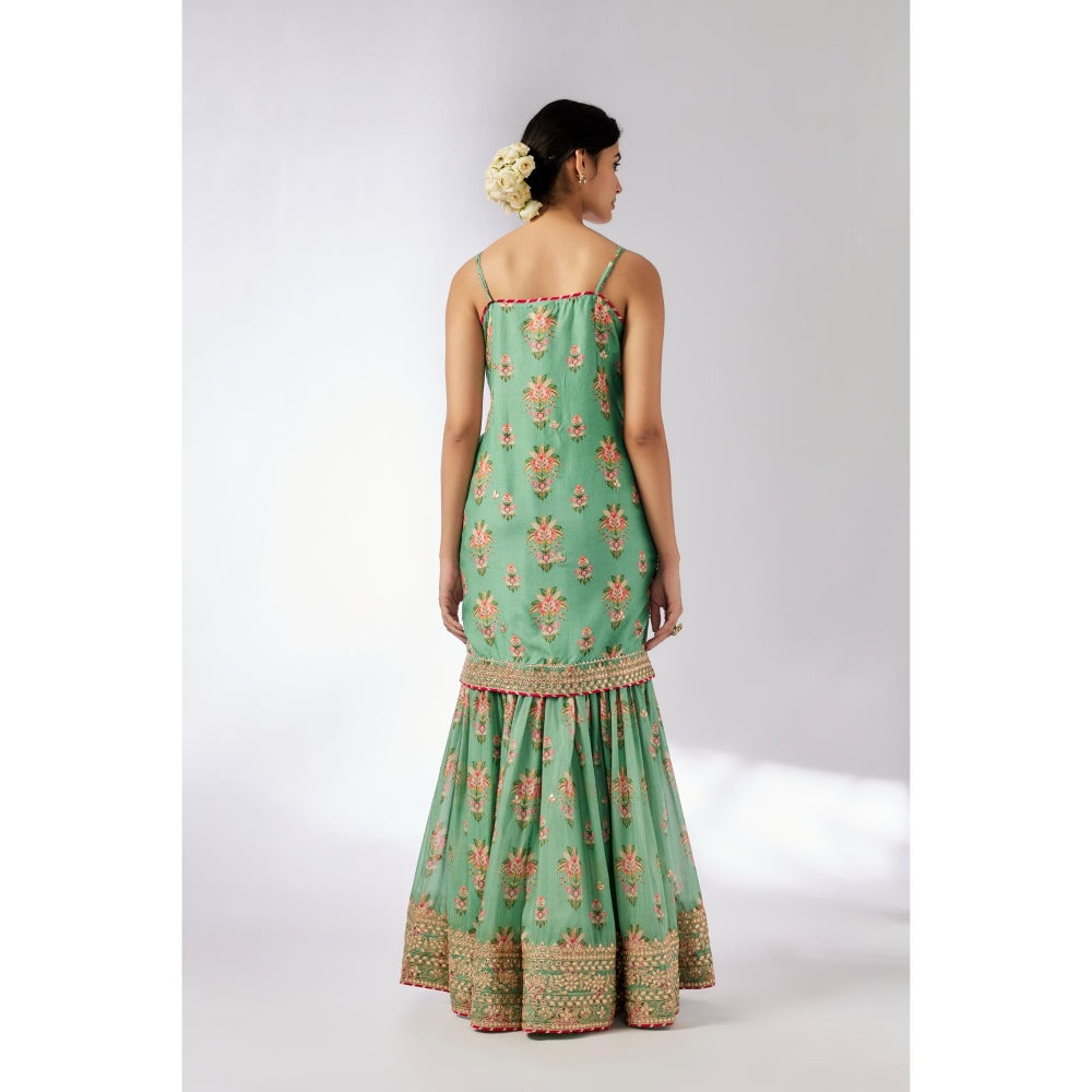 Gopi Vaid Green Advika Strappy Sharara with Kurta and Dupatta (Set of 3)