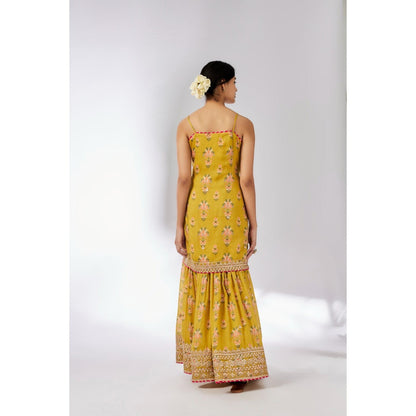Gopi Vaid Mustard Advika Strappy Sharara with Kurta and Dupatta (Set of 3)