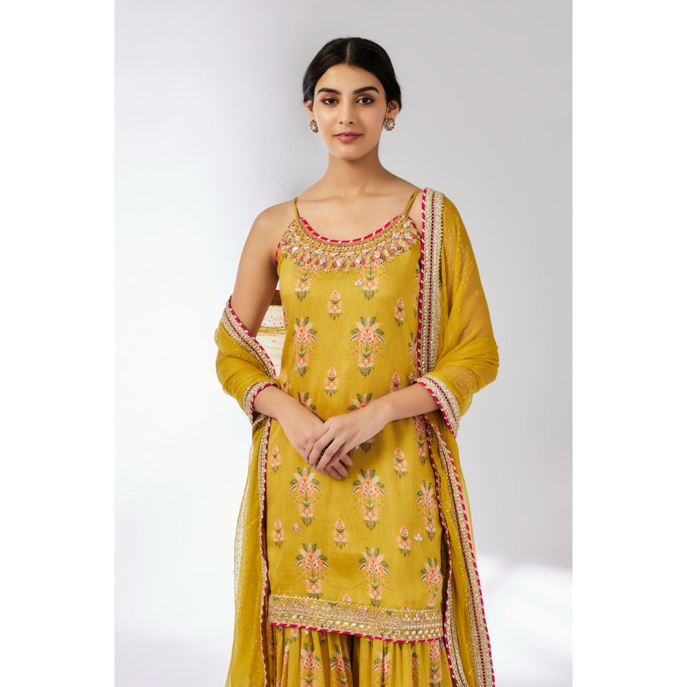 Gopi Vaid Mustard Advika Strappy Sharara with Kurta and Dupatta (Set of 3)