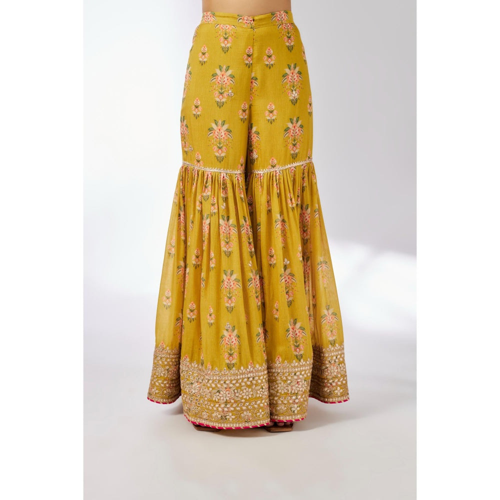 Gopi Vaid Mustard Advika Strappy Sharara with Kurta and Dupatta (Set of 3)