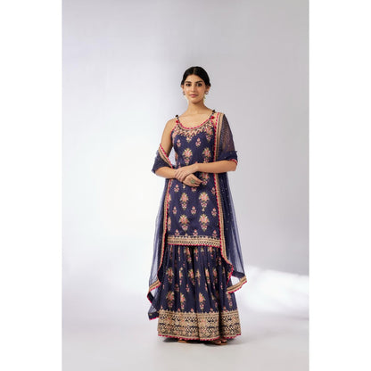 Gopi Vaid Navy Blue Advika Strappy Sharara with Kurta and Dupatta (Set of 3)