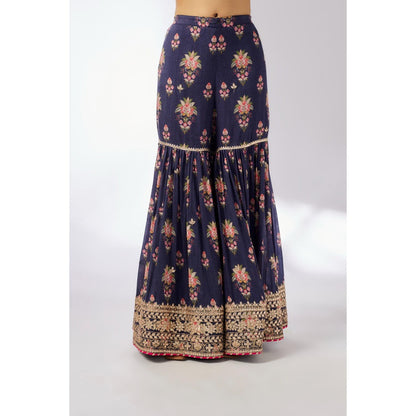 Gopi Vaid Navy Blue Advika Strappy Sharara with Kurta and Dupatta (Set of 3)