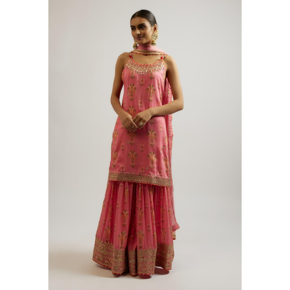 Gopi Vaid Pink Advika Strappy Sharara with Kurta and Dupatta (Set of 3)