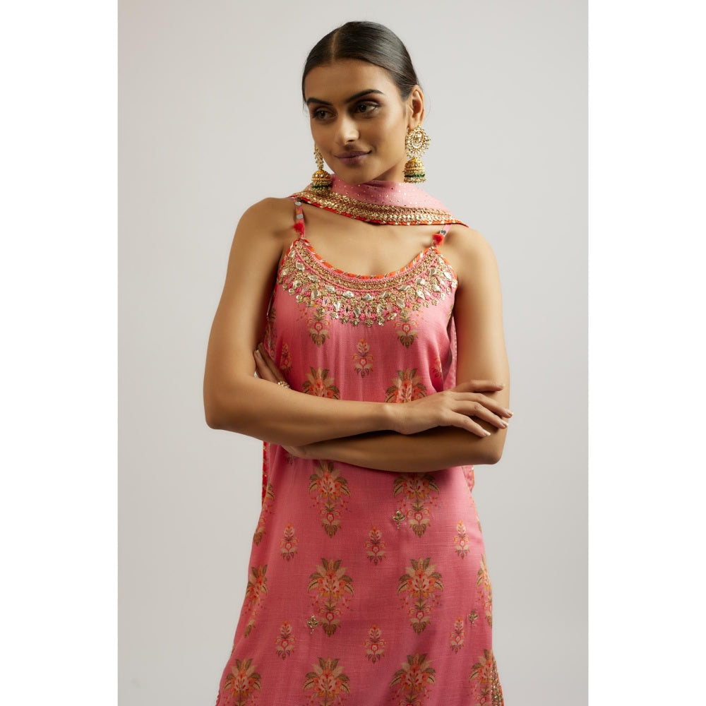 Gopi Vaid Pink Advika Strappy Sharara with Kurta and Dupatta (Set of 3)