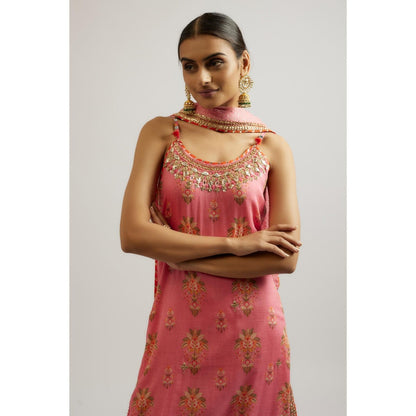 Gopi Vaid Pink Advika Strappy Sharara with Kurta and Dupatta (Set of 3)