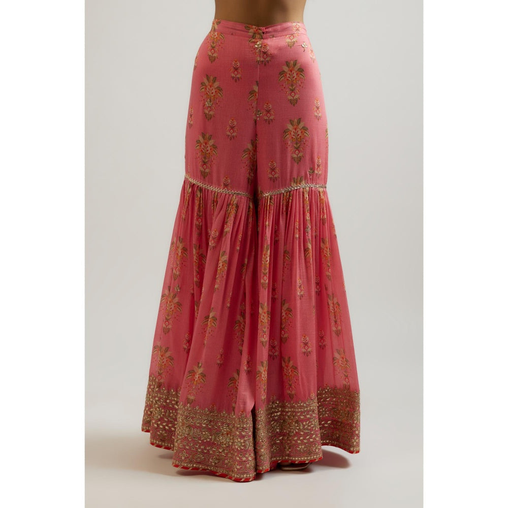 Gopi Vaid Pink Advika Strappy Sharara with Kurta and Dupatta (Set of 3)