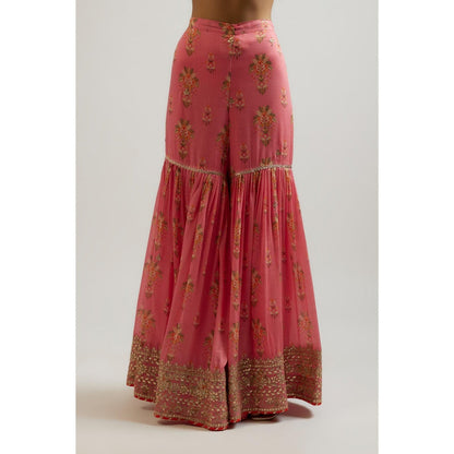 Gopi Vaid Pink Advika Strappy Sharara with Kurta and Dupatta (Set of 3)