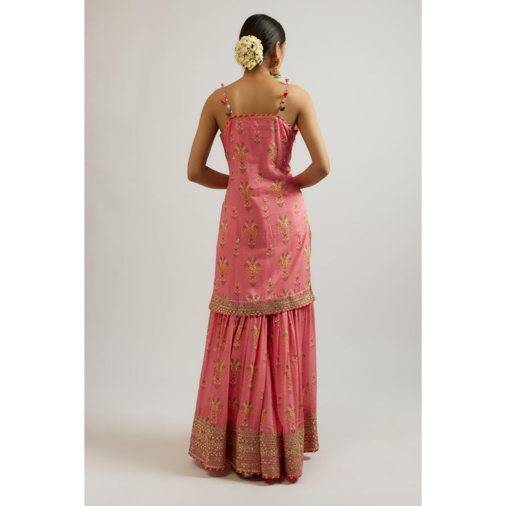 Gopi Vaid Pink Advika Strappy Sharara with Kurta and Dupatta (Set of 3)