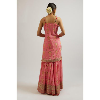Gopi Vaid Pink Advika Strappy Sharara with Kurta and Dupatta (Set of 3)