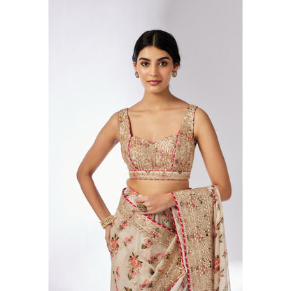 Gopi Vaid Ivory Mahira Saree with Stitched Blouse