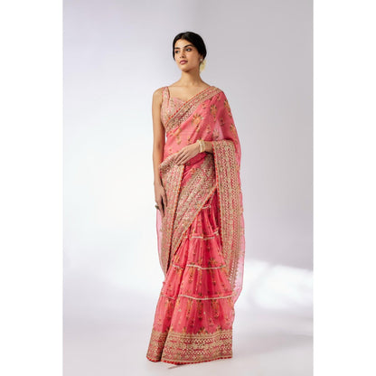 Gopi Vaid Pink Mahira Saree with Stitched Blouse
