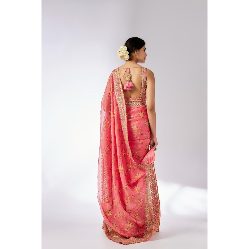 Gopi Vaid Pink Mahira Saree with Stitched Blouse