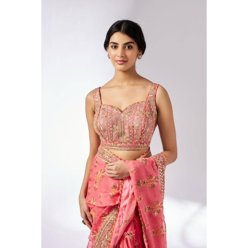 Gopi Vaid Pink Mahira Saree with Stitched Blouse