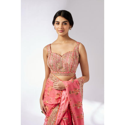 Gopi Vaid Pink Mahira Saree with Stitched Blouse